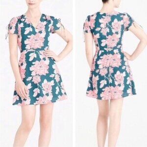 JCrew Factory Green Floral Dress with Pink Flowers